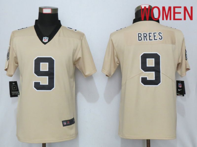 Women New Orleans Saints #9 Brees 2019 Vapor Untouchable Nike Gold Inverted Elite Playe NFL Jerseys->women nfl jersey->Women Jersey